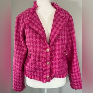 Pink Martini Hot Pink Houndstooth Fringe Blazer
